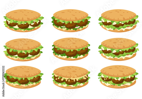 Cartoon Falafel Sandwiches with Lettuce and Tahini Sauce.