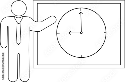 presentation person icon and wall clock icon with white background