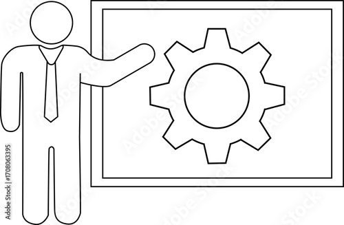 presentation person icon and gear icon with white background