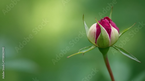 Beautiful Rosebud on Soft Green Background Ready to Bloom