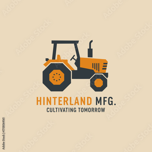Orange and gray tractor logo for Hinterland Mfg., a company focused on agriculture.