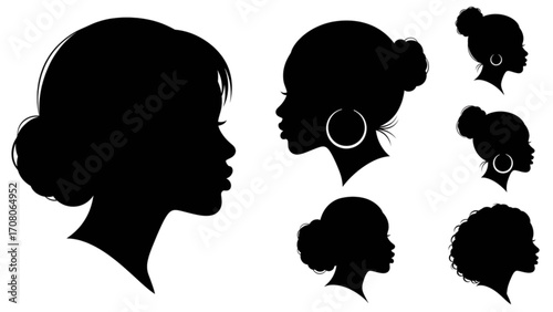Vector Illustration of Woman Silhouette Big Set Side View Face and Neck Only AI EPS PNG
