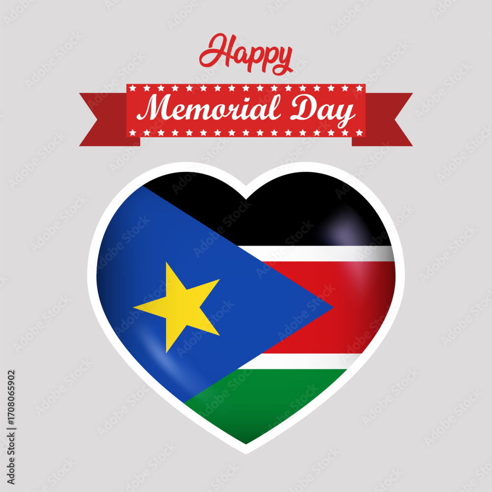Obraz premium Happy Memorial Day South Sudan Flag Heart Banner