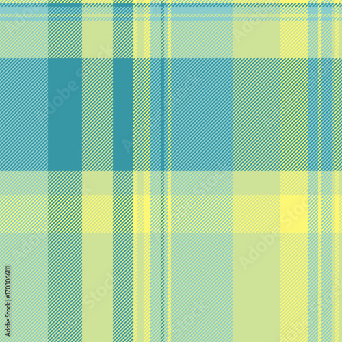 Tablecloth seamless check vector, fall textile pattern plaid. Stitch tartan texture background fabric in lime and teal colors.