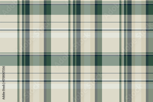 Calming plaid pattern with interwoven lines in neutral and green tones. Creates a seamless, versatile background. Ideal for textiles, design projects.