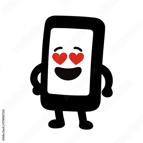 character emotion phone with arms and legs love vector on white background Vector icon character with emotion