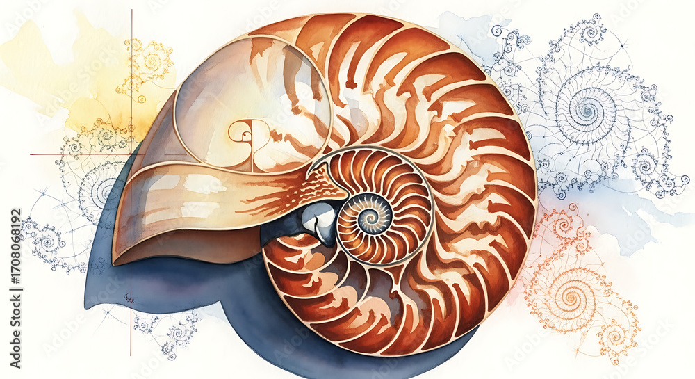 Obraz premium Nautilus Shell Cross Section Golden Ratio Spiral Geometry Nature