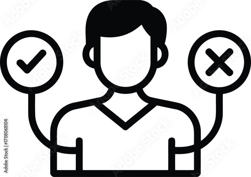 Decisions Decisions, A Person Standing Between Approval and Disapproval An Allegory of Difficult Choices in Life and Business Operations and Relationships