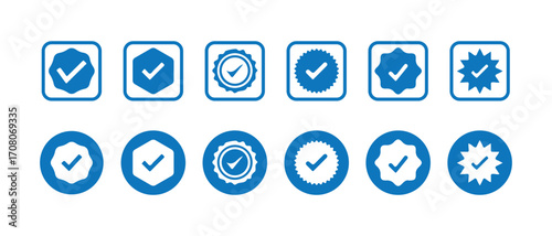 Verified badge profile set, Instagram verified badge, Social media account verification icons,  Blue check mark icon, approval sign, Blue tick verified badge icon, vector illustration eps 10.
