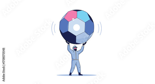Person in Hazmat Suit Holding Large Soccer Ball.
