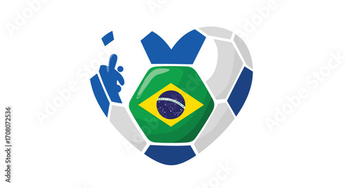 Brazil flag heart soccer ball love symbol.