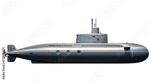 Принти на полотні Isolated submarine in profile view featuring propulsion and deck, naval vessel i