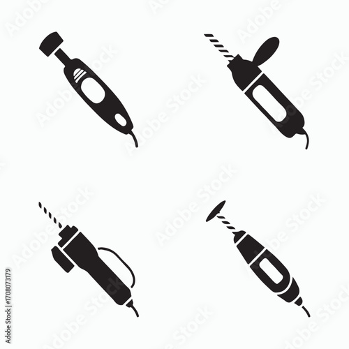 Complete rotary tool solid icons set
