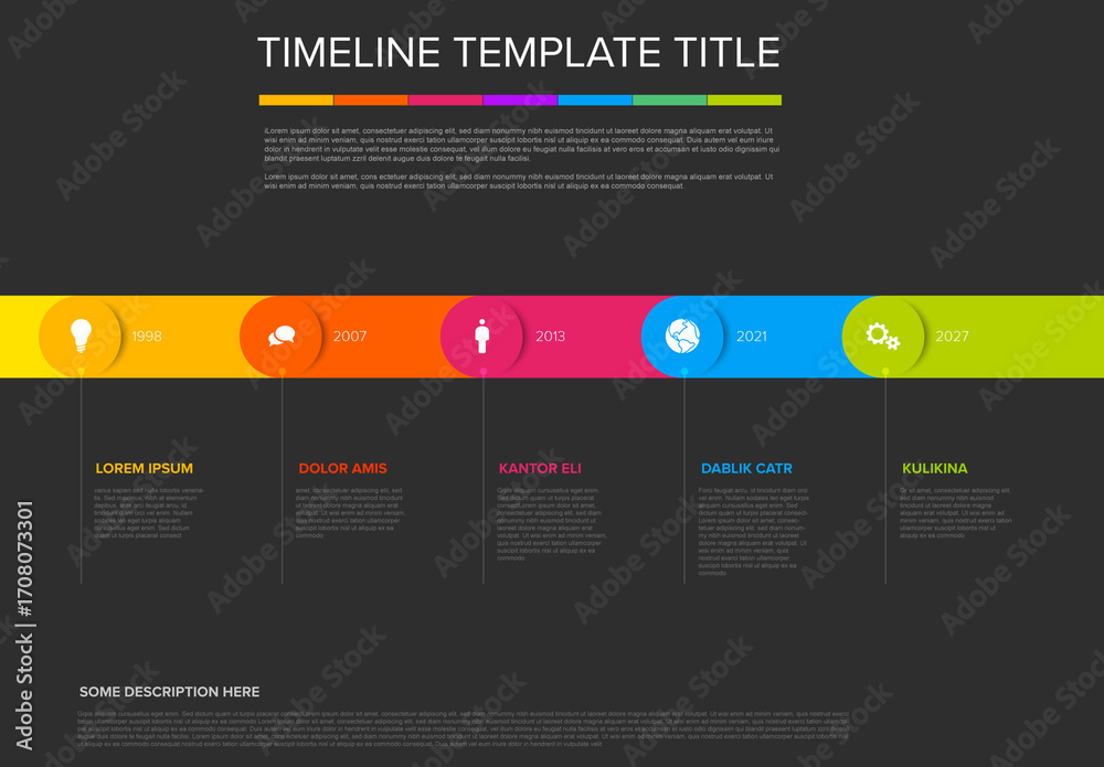 Colorful Horizontal Timeline Template with Milestones and Descriptions ...