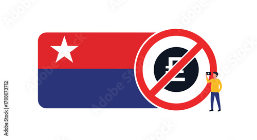 Prohibition sign on a flag with a person observing.