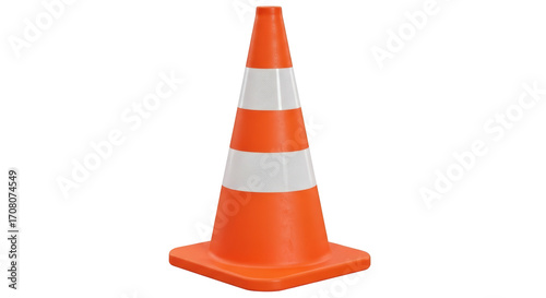 Photos Isolated traffic cone with reflective stripes for road construction or hazard pr