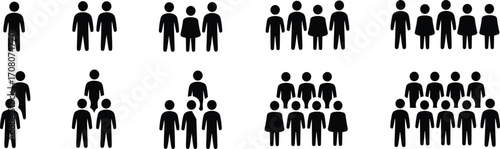 Groupings of stylized human figures in increasing numbers from one to six Keywords: people, group, figures, individuals, man