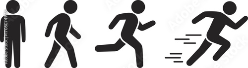 Human Figure Progression From Standing To Running With Motion Lines silhouette walking