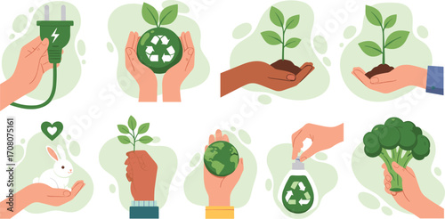 Eco-friendly Hands Illustrating Sustainability, Growth, and Environmental Responsibility