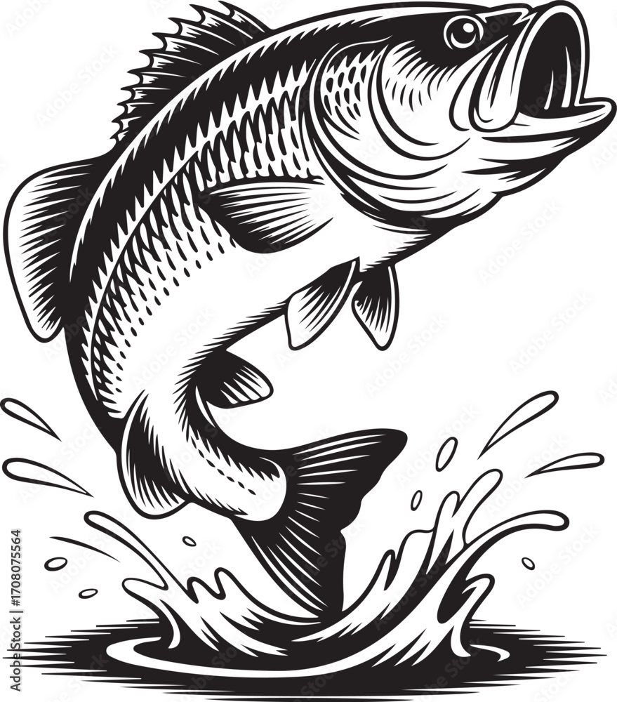 Fototapeta premium Largemouth bass jumping from water splash fish leaping