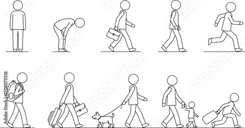 Line Art Human Figures In Various Poses And Activities On White Background illustration drawing