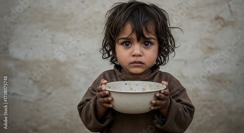 A little girl holding a bowl of food