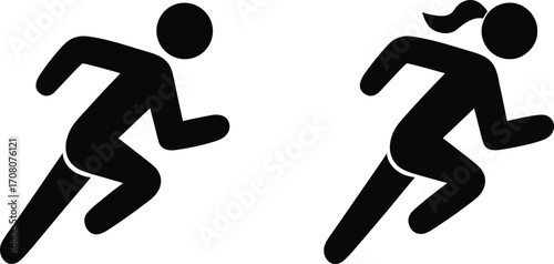Male and Female Runners Silhouettes on White Background running woman