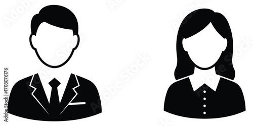 Man and Woman Business Icons on White Background profile silhouette