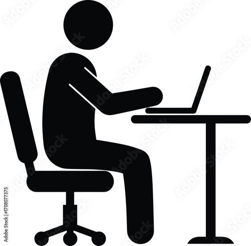Person sitting at a desk using a laptop computer icon table