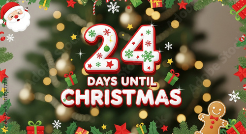 Countdown to christmas a festive reminder that there are 24 days left until the joyous holiday, surrounded by ornaments and holiday cheer