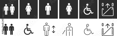 Set of Black and White Icons for Public Facilities and Accessibility Keywords: icons, public, facilities, accessibility