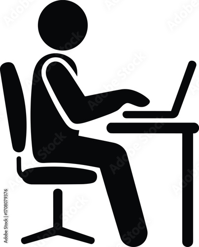 Silhouette Icon of a Person Sitting at a Desk Working on a Laptop table chair