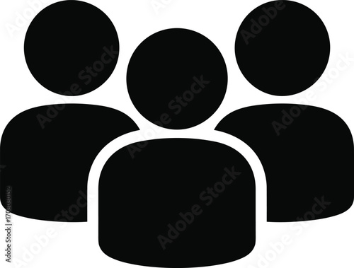 Three Black Human Figures Icon on White Background Keywords: group, people, icon, silhouette, symbol, community, team, friends