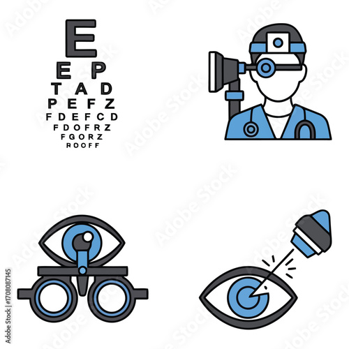 Ophthalmology and Vision Care Line Icon Set for Medical and Healthcare Graphic Design Projects