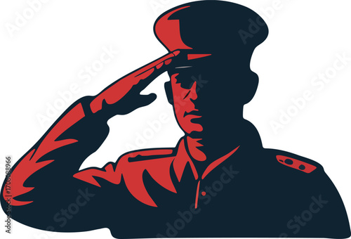Saluting Soldier Silhouette, Military Patriotic Vector Illustration