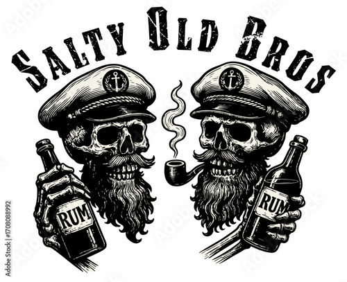 Salty Old Bros. Captain skulls drinking rum