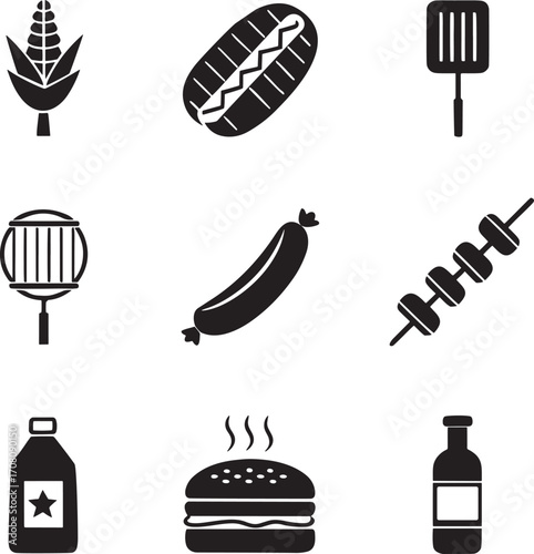 Summer Barbecue Food and Drink Icons Set