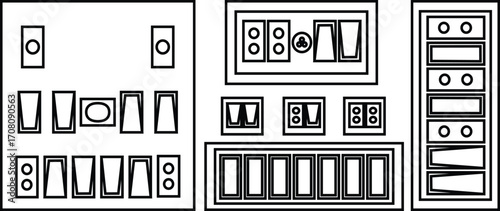 Electric Switchboard Icon Set in Black Color Line Style Circuit Panel Vector Electrical Board Symbol Collection Power Control System Interface