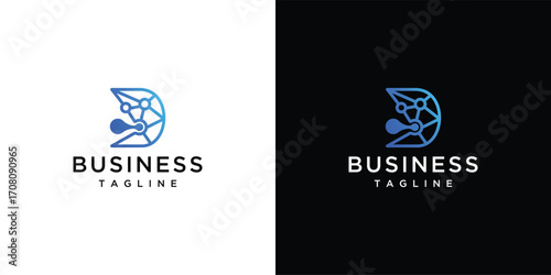 Illustration of technology connection letter D sign logo vector template	
