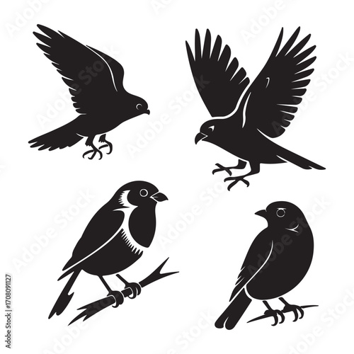 Vector illustration of birds perched on branches, suitable for nature, wildlife, and decoration projects.