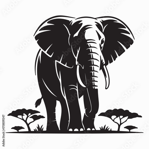 Vector illustration of an elephant in natural habitat, suitable for wildlife, nature, and safari projects.