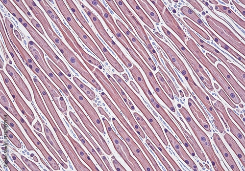 Cross section of cardiac muscle tissue under microscope