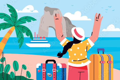 Hand drawn Flat World tourism day Illustration 
