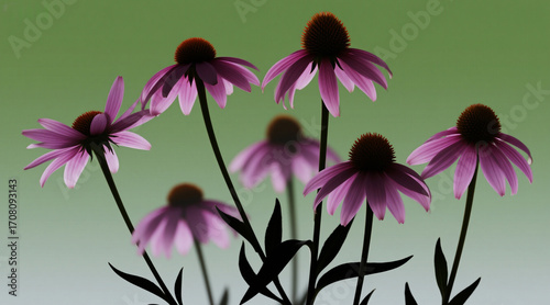 Purple echinacea silhouette, lavender flowers, simple background