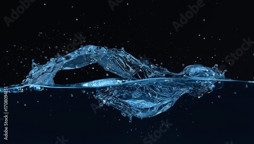 Dynamic Water Splash Forming the Shape of a Swimmer in Motion