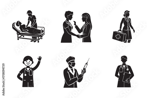 Essential Medical Assistant Silhouette Vector Bundle