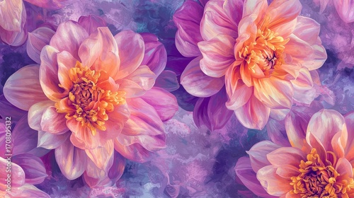 Fototapeta Naklejka Na Ścianę i Meble -  A bold and colorful spring flowers pattern with large blooms, perfect for textiles or stationery.