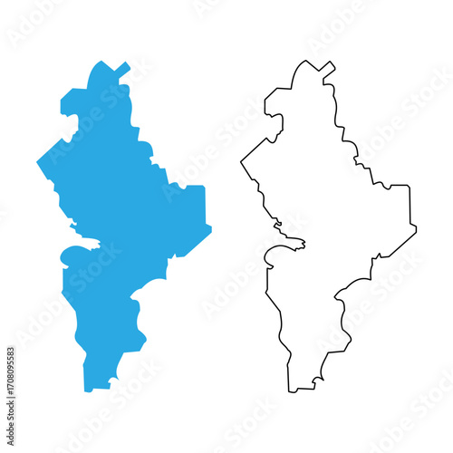 Map of Nuevo León, a state of Mexico. Map with detailed outlines and blue silhouettes