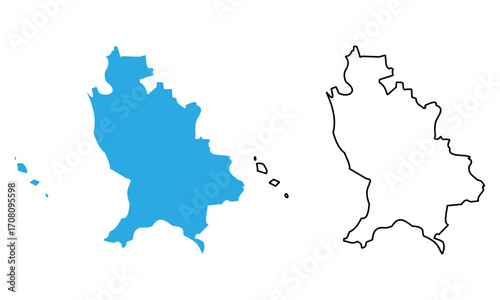 Map of Nayarit, a state of Mexico. Map with detailed outlines and blue silhouettes