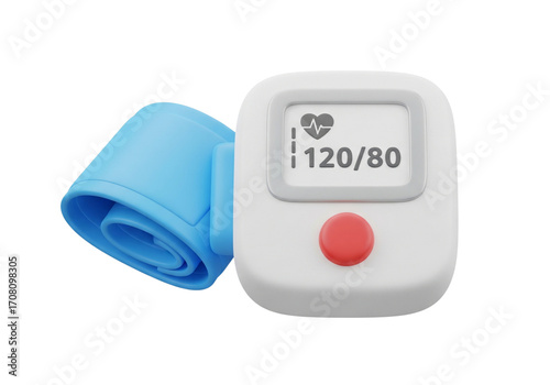 3D Digital Blood Pressure Monitor Icon Showing Healthy 120/80 Reading – Home Health & Medical Device